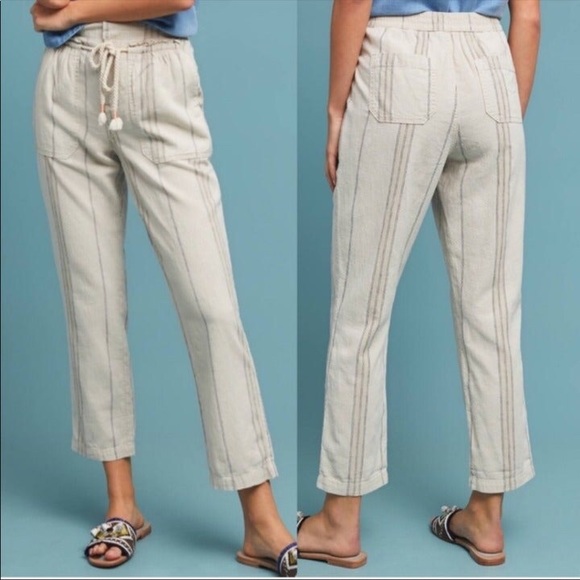 Anthropologie Pants - ANTHROPOLOGIE Linen Cropped Straight Leg Pants Size Small